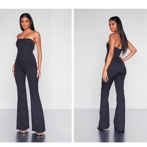 NWT!! PrettyLittleThings- Black Corset Bandeau Flared Jumpsuit size 4